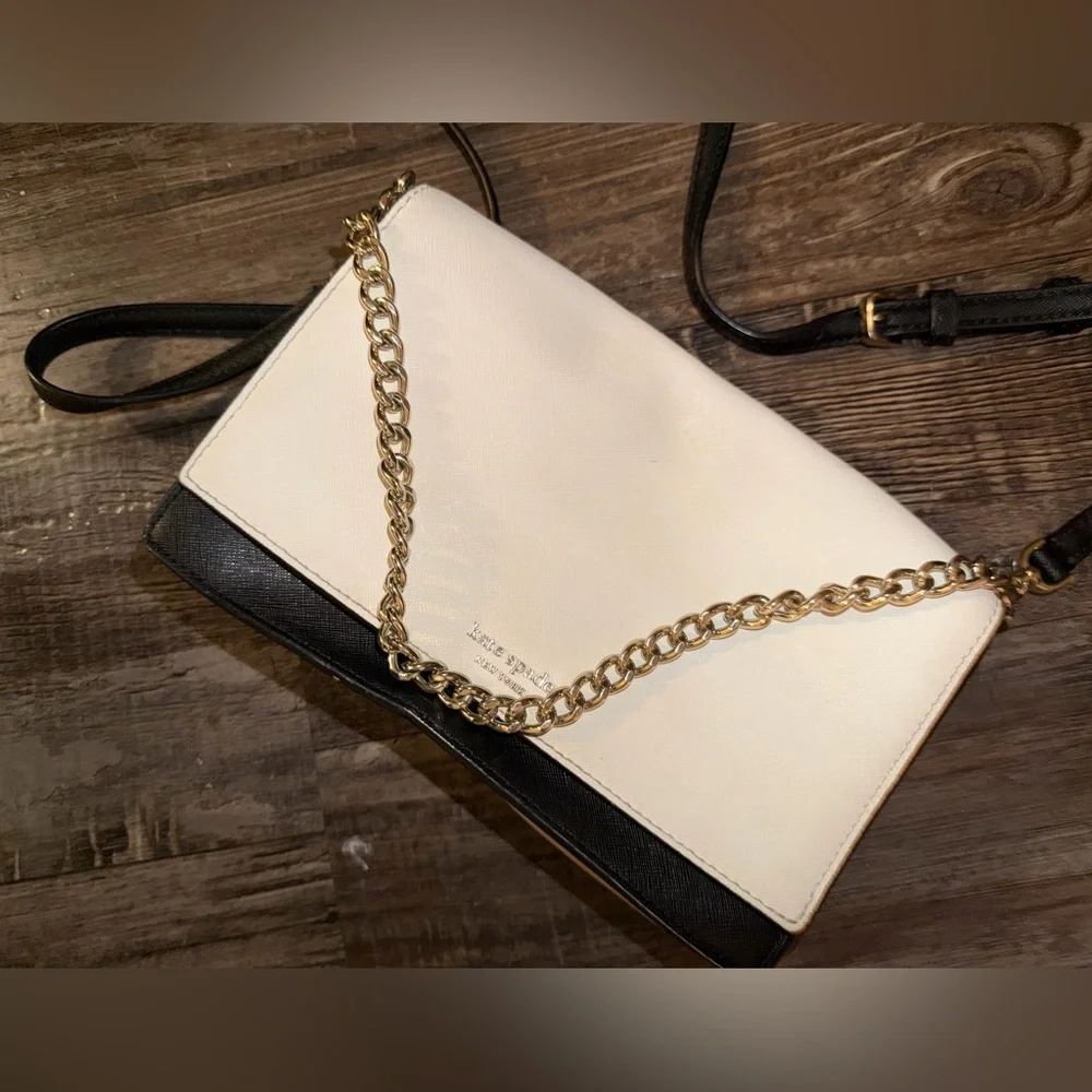 Kate Spade Cameron Convertible Crossbody Bag Purse White Black - Picture 2 of 5